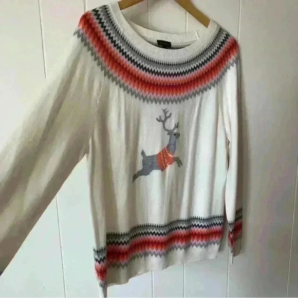Talbots Lightweight Reindeer Cotton Blend Top Sweater Size L - Picture 4 of 9